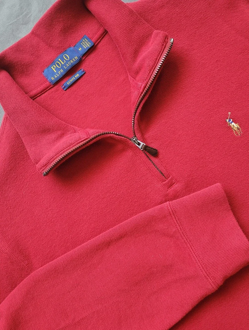 Polo Ralph Lauren Estate Rib Quarter Zip Pullover Men's M Red Cotton